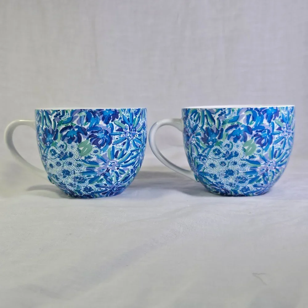 A Pair of Lilly Pulitzer Floral Coffee Tea Soup Mugs Cups